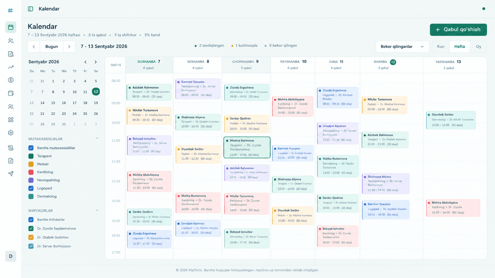 MyClinic scheduling dashboard